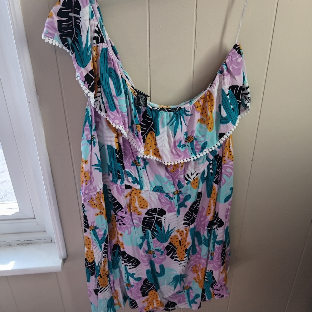 Tropical Print One-Shoulder Dress Or Tunic